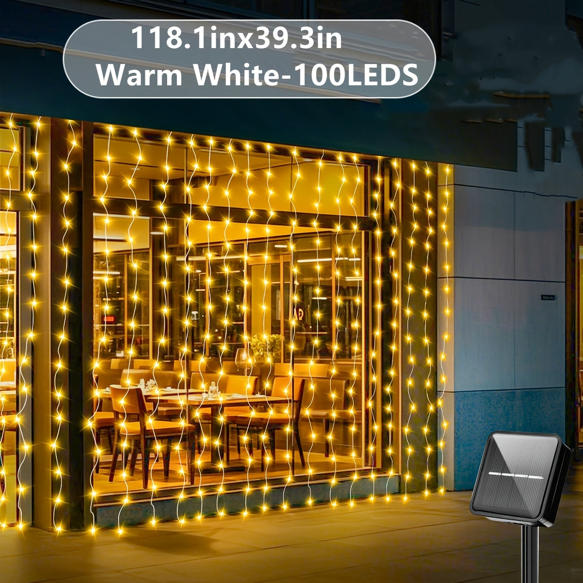 1pc 100/200/300 luces de cuerda de hada LED alimentadas por energía solar para exterior, 8 modos, luces de hada, IP44, color blanco, batería de níquel solar no extraíble 600mAh, parpadeo, control de sensor de luz, con carga solar, para Mardi Gras, Navida