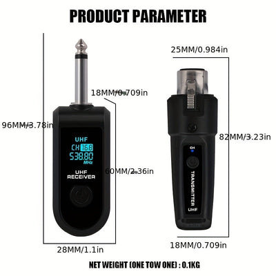 Transmisor y Receptor sin varillas NXG 2pcs/1pc, Sistema Compatible con Micrófonos XLR, Conector Jack de 6.35mm, Transmisión Larga Distancia 2.4GHz, Recargable USB para Micrófonos Condensador y Dinámicos