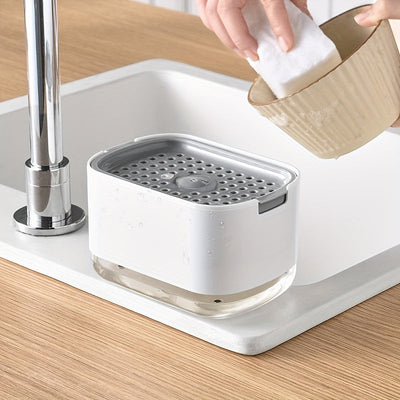 Dispensador de jabón de cocina de polipropileno con soporte para esponja, bomba de jabón espumante de presión manual, no eléctrico, sin contacto con alimentos, para lavar platos y limpiar ollas.
