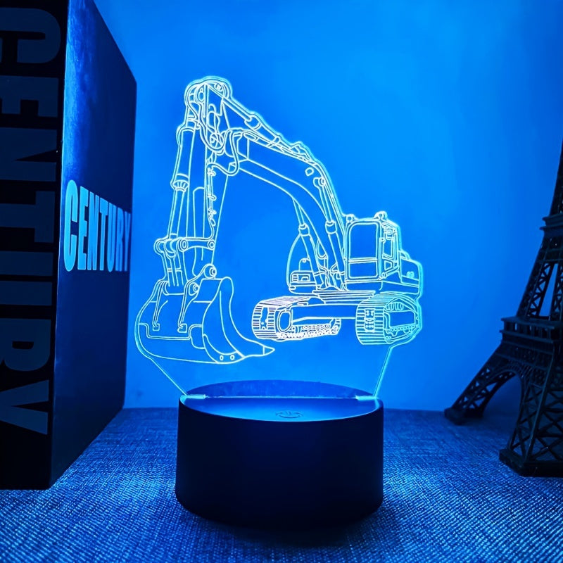 1 Unidad, Luz Nocturna De Ambiente Estilo 3D, Alimentado Por USB, Con Diseño De Excavadora, Creativa, Con Base De Color Oscuro, Con Botón Táctil, Ideal Para El Escritorio, Medidas 6,73 "X 4,76"