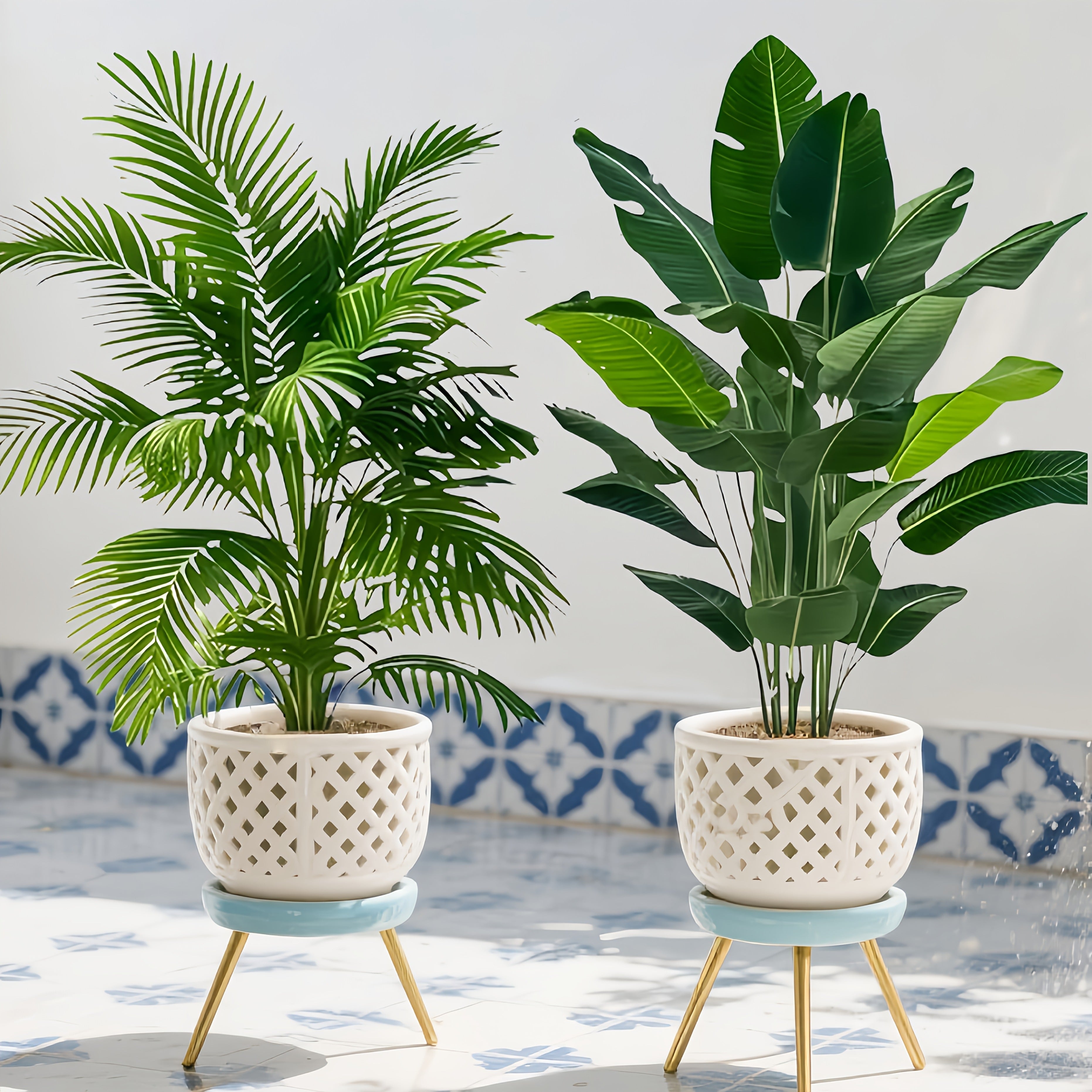 2 piezas de palmera artificial grande con hojas verdes realistas y de alta calidad, juego de árboles de plátano - Vegetación tropical para uso en interiores/exteriores | Ideal para hogar, sala de estar, jardín, patio, alberca, fiestas y celebraciones (Na