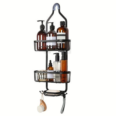 Estante De Almacenamiento Colgante Para Baño De 1 Pieza, Carrito De Ducha Montado En La Pared, Cesta De Almacenamiento De Ducha De Acero Inoxidable A Prueba De Herrumbre Con Ganchos, Accesorios De Baño