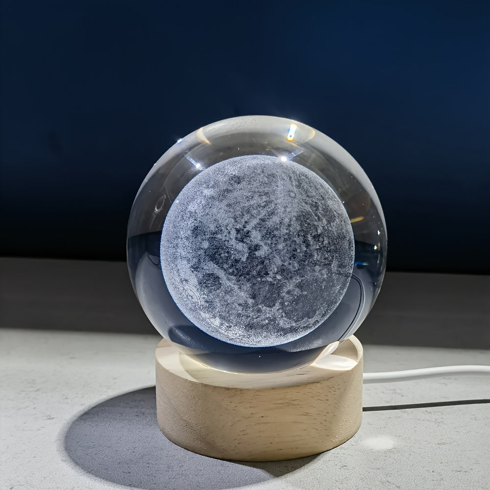1pc Lámpara De Bola De Cristal Luminosa De Luna, Adorno De Escritorio Para El Hogar, Luz Nocturna Para La Sala De Estar Del Dormitorio, Luz Nocturna Para Dormir En El Dormitorio, Regalo De Cumpleaños Creativo Para Novia