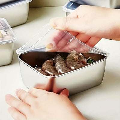 Juego de 3 Piezas de Recipientes para Almacenamiento de Alimentos de Acero Inoxidable con Tapas - Apto para Lavavajillas, Contenedores Cuadrados para Frutas y Verduras, Ideal para Organización en Nevera y Preparación de Comidas