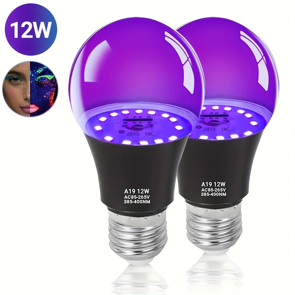 Bombilla de Luz Negra Kasotile, Bombilla LED de 12W de Luz Negra, Adecuada para Decoración de Halloween, Luz Negra UV UVA 385-400nm, Bombilla de Luz Negra A19, Adecuada para Luminar en la Oscuridad, Póster Luminoso de Cuerpo Humano Colorido para Fiestas,