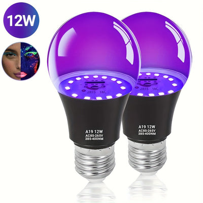 Bombilla de Luz Negra Kasotile, Bombilla LED de 12W de Luz Negra, Adecuada para Decoración de Halloween, Luz Negra UV UVA 385-400nm, Bombilla de Luz Negra A19, Adecuada para Luminar en la Oscuridad, Póster Luminoso de Cuerpo Humano Colorido para Fiestas,