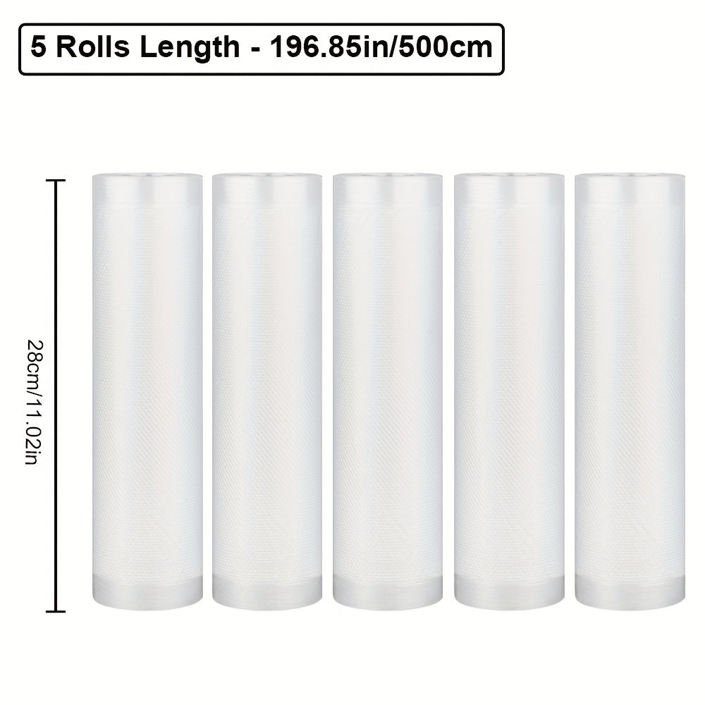 5-Pack 5.0 metros Bolsas de sellado al vacío sin BPA, Material PE+PA, Uso único, Compatible con la mayoría de los selladores para almacenamiento de alimentos, conservación de frescura, cocción a baja temperatura, preparación de comidas, compra en mayor -