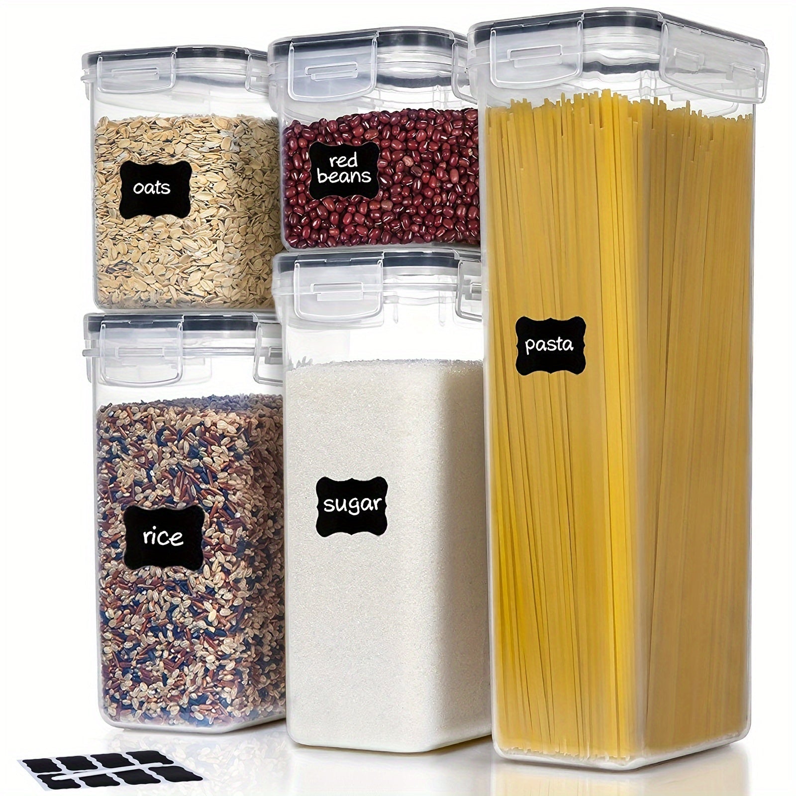 THELiFE 5/20pcs Contenedores Herméticos para Almacenamiento de Alimentos con Tapas, Organización y Almacenamiento en la Despensa de Cocina, Frascos de Plástico Libres de BPA para Cereales, Harina, Azúcar, Alimentos Secos, Incluye Etiquetas & Rotulador