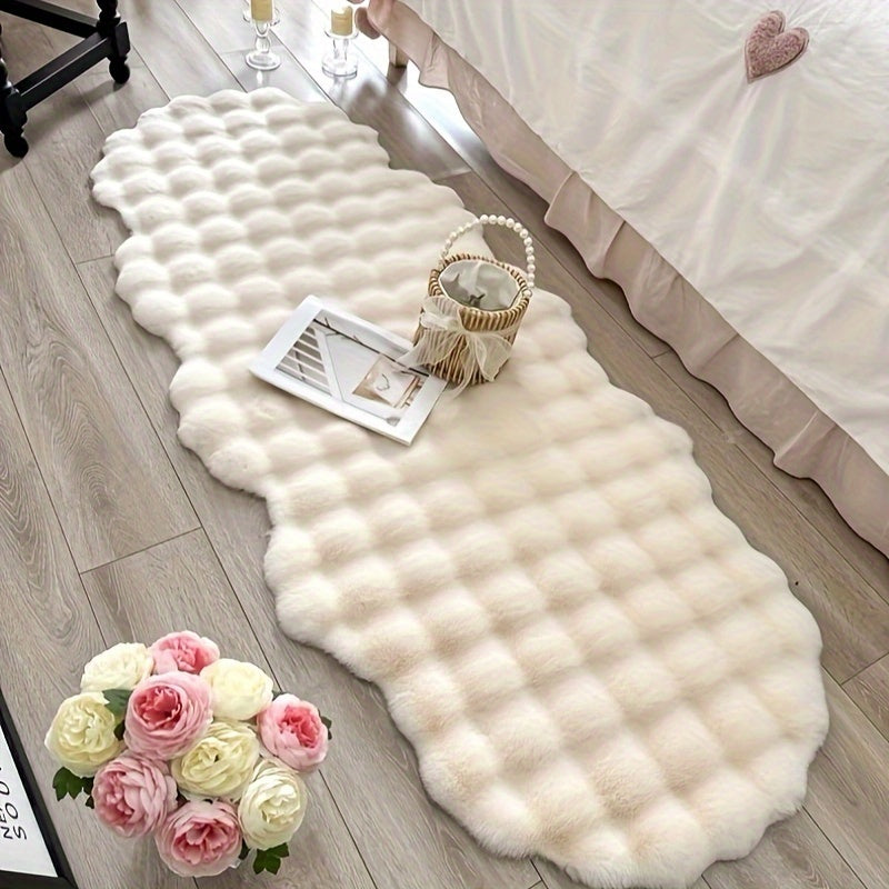 1 alfombra de pelo corto de piel sintética de conejo, color sólido en poliéster con respaldo de PVC, lavable a máquina, forma poligonal, decorativa para sofá y hogar en Navidad