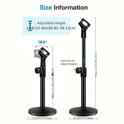 Soporte de micrófono de escritorio, soporte de micrófono de escritorio ajustable mejorado con clip de micrófono y tornillo macho de 5/8 pulgadas a tornillo hembra de 3/8 pulgadas, adecuado para Blue Yeti Snowball Spark y otros micrófonos.