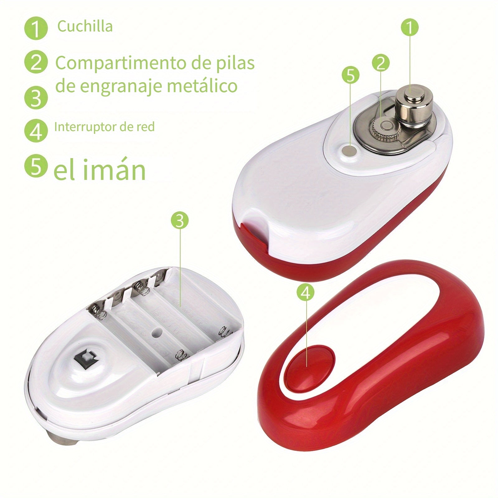 1pieza TEMMYS Abridor de Lata Eléctrico Automático, Abridor de Tarro con Batería, Dispositivo de Seguridad de Alta Potencia, Fácil de Usar para Abridores de Lata de Cocina, Material de Plástico, Voltaje de Funcionamiento ≤36V (Batería no Incluida) para I