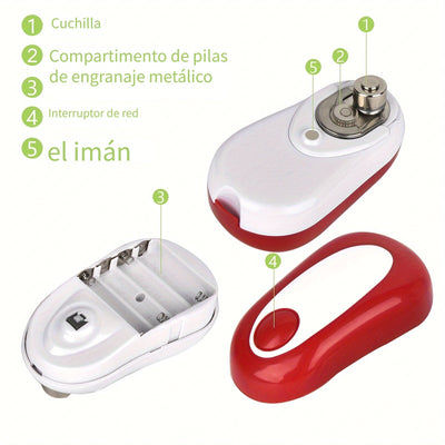 1pieza TEMMYS Abridor de Lata Eléctrico Automático, Abridor de Tarro con Batería, Dispositivo de Seguridad de Alta Potencia, Fácil de Usar para Abridores de Lata de Cocina, Material de Plástico, Voltaje de Funcionamiento ≤36V (Batería no Incluida) para I