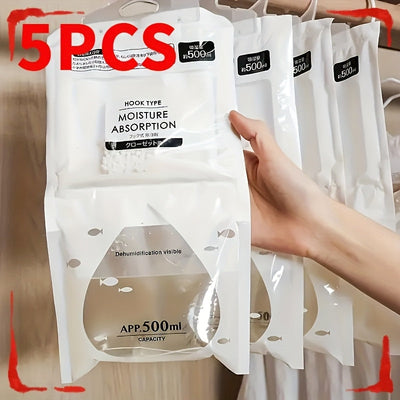 Paquete de 5 Bolsas Deshumidificantes Grandes, 500g Absorbente de Humedad para Ropa, Deshumidificador Sin Electricidad para Armario y Hogar, Control de Humedad, Bolsa Absorbente sin Suministro Eléctrico