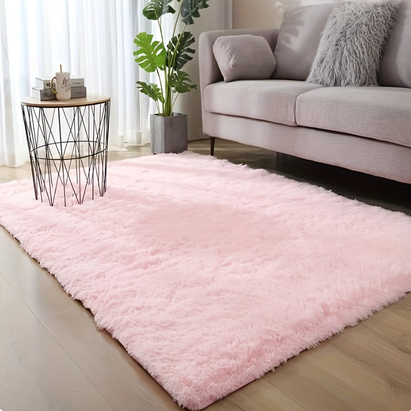 1 alfombra de peluche geométrica color rosa sólido, suave y adorable - Tapete de poliéster esponjoso, cálido y cómodo para dormitorios, porches, pasillos, salas, residencias - Estética única de decoración para el hogar, tapete para sala | Decoración mode