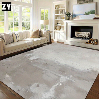 Tapete moderno abstracto gris y blanco con pinceladas - Lavar en máquina, antideslizante, grueso y absorbente, de poliéster, para sala de estar, dormitorio, entrada, cocina, baño, pasillo, balcón, oficina - Decoración hogareña acogedora para Pascua/Día d