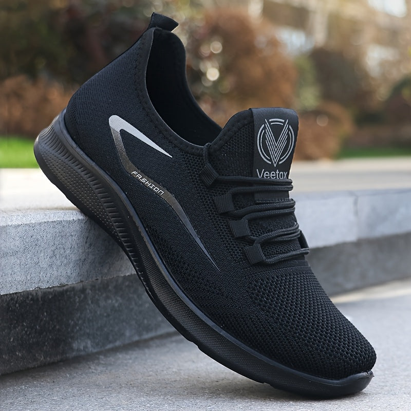 Zapatillas de running ligero y transpirable para hombre - Estilo negro con logotipo blanco, diseño con cordones para senderismo al aire libre, ropa casual y jogging en carretera, accesorios para senderismo.