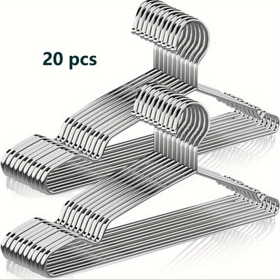 Conjunto de 20 Perchas Metálicas Premium - Antideslizantes, Resistentes y Antióxido, Acero Inoxidable con Acabado Pulido, Ranuras Mejoradas para el Hombro para Organización del Armario, Estantería Ahorradora de Espacio para Abrigos, Vestidos y Más, Ideal