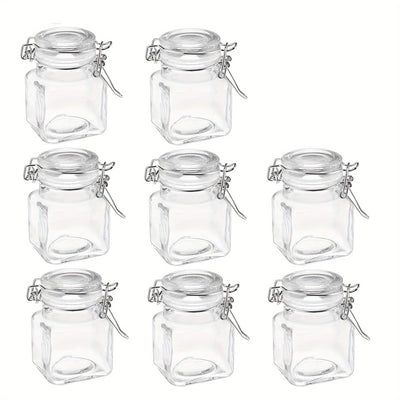 8 frascos de vidrio cuadrados de 100 ml con tapas de metal, reutilizables, ideales para almacenar alimentos, granos, especias y mermelada, perfectos para organizar la cocina