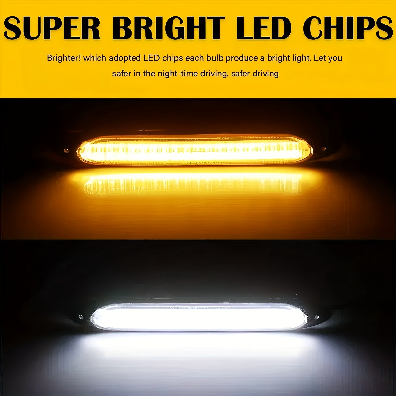 Conjunto de 2 Luces Decorativas LED para Coche con Efecto de Escaneo, Luz de Ambiente, Rejilla y Cinturón de Agua Fluyente en Dos Colores Blanco y Amarillo