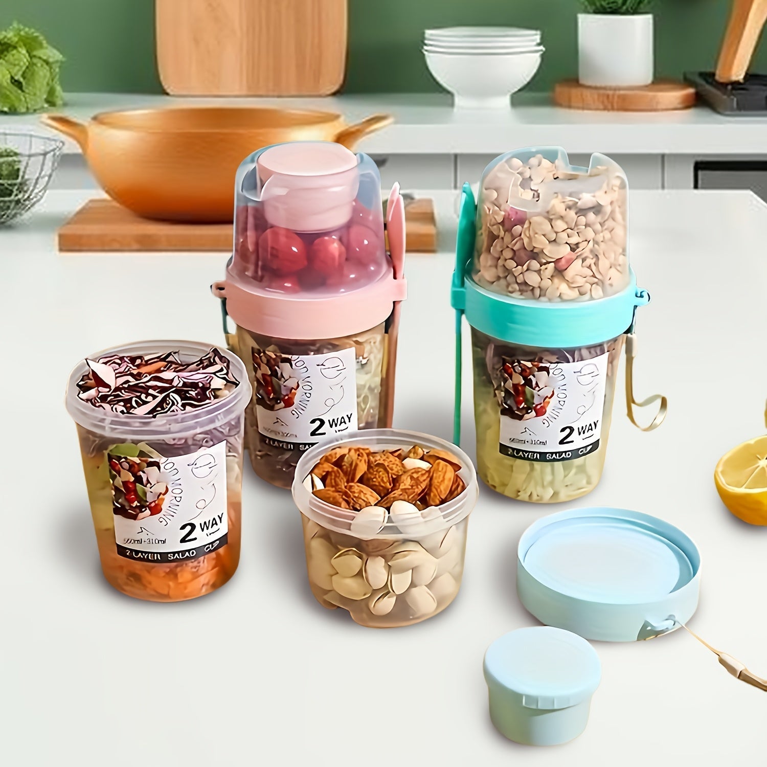 1 contenedor portátil de ensalada de doble capa con tapa sellada, compartimento pequeño, libre de BPA, opciones multicolor, incluye recipiente para aderezo, ideal para preparar comidas, almuerzos de oficina, picnic al aire libre y viajes, contenedor para