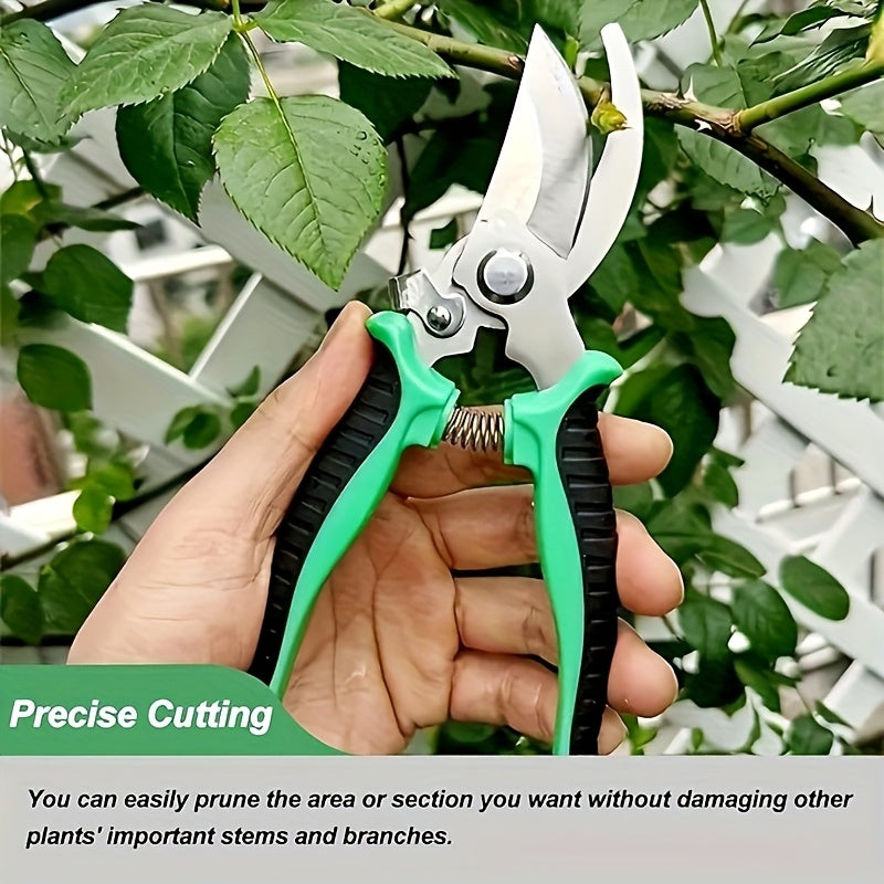 1pc Tijeras de Podar Profesionales de Acero Inoxidable con Mango Ergonómico Antideslizante y Acción de Resorte - Cortahierros Manuales para Rosas, Árboles Frutales y Arbustos - Herramienta Duradera para Jardinería y Paisajismo en Casa, Diseño Contemporán