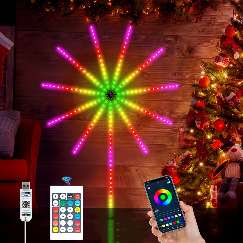 1 unidad de luces LED de fuegos artificiales Dreamy, luces de fuegos artificiales sincronizadas con música para dormitorio con control remoto y control de aplicación, pared de vidrio, ventana, cocina, decoración interior y exterior de luces LED de fuegos