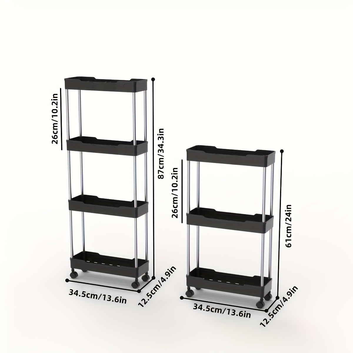 Carrito de almacenamiento rodante delgado de 3/4 niveles para baño – Estante móvil de plástico blanco con ruedas deslizantes, organizador multifuncional para espacios reducidos, ideal para organizar el baño, carrito móvil | Solución de almacenamiento mod