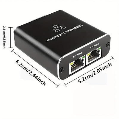 Divisor de Ethernet de 1 a 2 Gbps - Divisor de red con cable de alimentación USB, adaptador de divisor de Internet RJ45, velocidad de 1000 Mbps, adecuado para cables Cat 5/5E/6/7/8 para conectar 2 dispositivos simultáneamente.