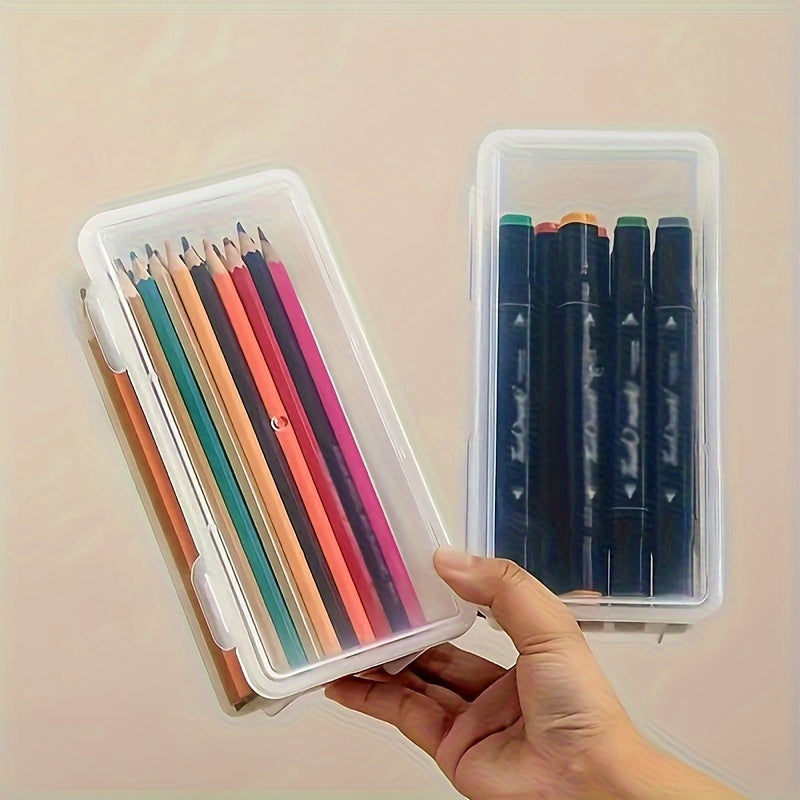 4 piezas de caja de lápices de gran capacidad, caja vacía de almacenamiento de crayones de óleo transparente-Cubierta de plástico de plomo de color Organizador de papelería Caja de almacenamiento de marcadores de acuarela