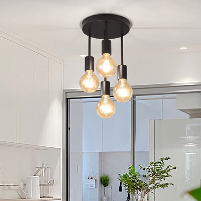 Lámpara de Araña Moderna de 4 Luces con Base E27 - Hierro Fundido, Montaje Semi-Encajonado para Dormitorio, Cocina, Comedor, Pasillo, Balcón - Acabado Pintado Elegante (Bombilla No Incluida)