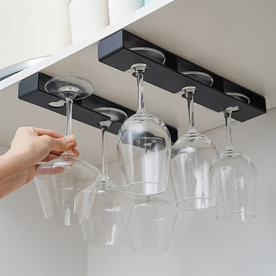 1 unidad de organizador para vasos de plástico con acabado pulido, soporte para copas de vino sin taladrar, secador de cristalería para colgar debajo del gabinete, ideal para cocina, bar y herramientas de restaurante