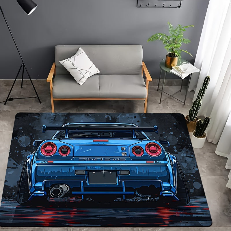 Felpudo de diseño de coche deportivo genial, de 8 mm de grosor en suave poliéster, lavable a máquina, alfombra rectangular para interior en sala de estar, dormitorio, cocina, entrada - Alfombra decorativa antideslizante
