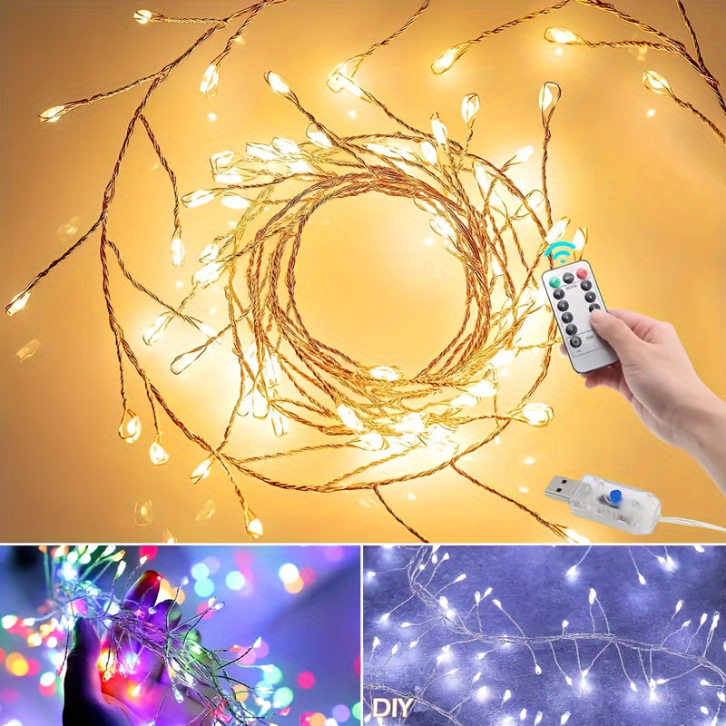 100 Luces de Cuento de Hadas con LED y 8 Modos de Parpadeo, Control Remoto USB y Temporizador - LEDes en Blanco Cálido/Coloridos para Árbol de Navidad, Dormitorio, Boda, Halloween y Decoración Festiva, Luces de Cadena Versátiles | Disposición Flexible de