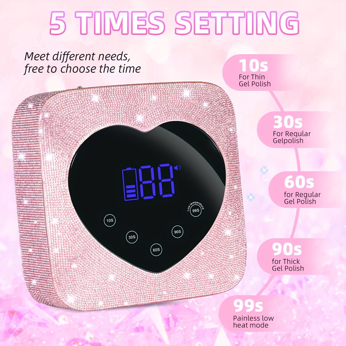 Secador de Uñas Portátil sin varillas con 30 Luces LED, Lámpara de Manicura Recargable con Piedras Brillantes Doradas, Batería Integrada de 2500mAh, Sensor Infrarrojo Inteligente, 5 Modos Temporizadores, Herramienta Profesional de Salón