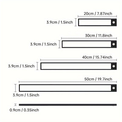 Barra de Luz Magnética Recargable con Sensor de Movimiento y LED para Armarios, Vestuarios y Más - Inalámbrica, Brillo y Color Ajustables, Alimentada por Batería, Diseño Elegante y Moderno, Longitudes Disponibles de 19.99cm/29.97cm/39.88cm/59.94cm