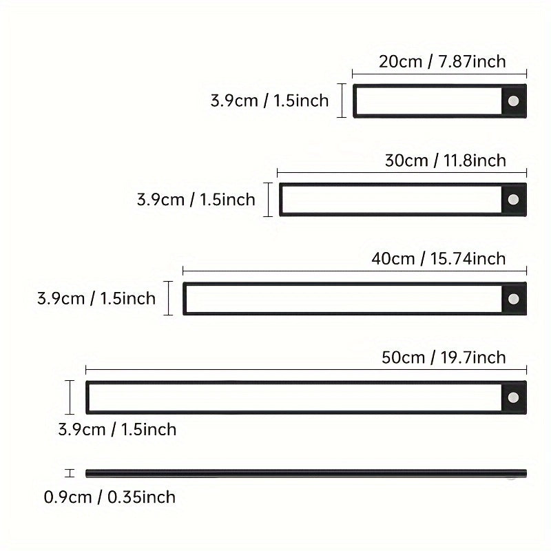 Barra de Luz Magnética Recargable con Sensor de Movimiento y LED para Armarios, Vestuarios y Más - Inalámbrica, Brillo y Color Ajustables, Alimentada por Batería, Diseño Elegante y Moderno, Longitudes Disponibles de 19.99cm/29.97cm/39.88cm/59.94cm