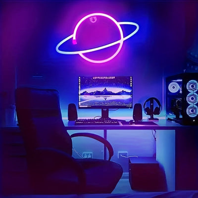1 pieza, letrero de neón LED planetario, decoración de pared con luces en forma de SATURNO geniales, alimentado por batería o USB - doble fuente de alimentación, regalo perfecto para dormitorios, fiestas, bodas, salas de juegos, chicas, chicos, habitacio