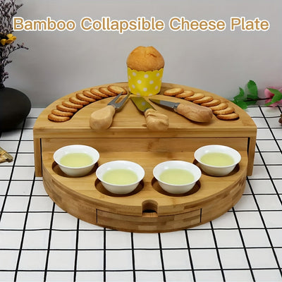 Tablero de queso de bambú plegable con almacenamiento integrado y utensilios para Ramadán y reuniones