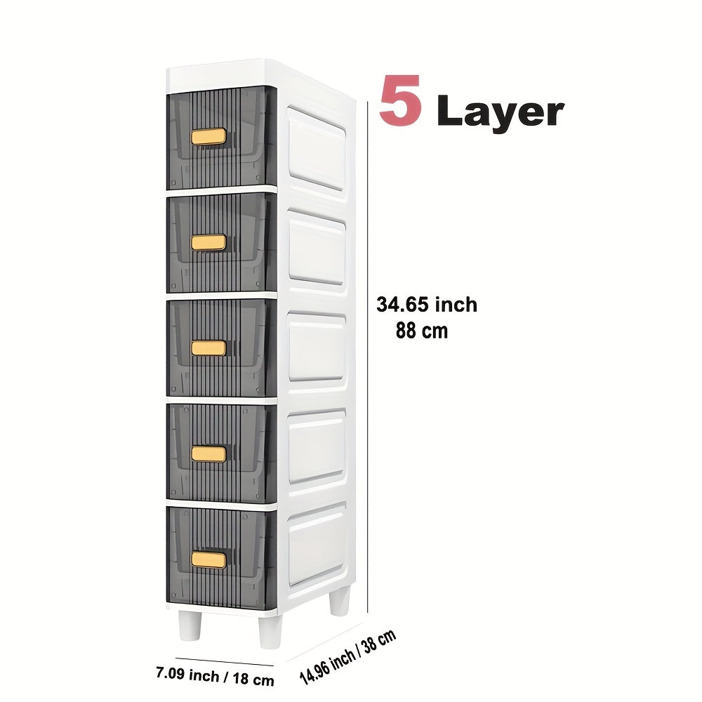 Gabinete de Almacenamiento para Cajones de Cocina, Gabinete de Almacenamiento Multinivel con Cajón Estrecho Torre de Plástico, Cajón de Almacenamiento Vertical de 18cm para Cocina y Organización, Caja de Almacenamiento para Baño con Cajones, Instalación