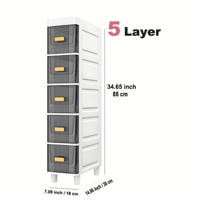 Gabinete de Almacenamiento para Cajones de Cocina, Gabinete de Almacenamiento Multinivel con Cajón Estrecho Torre de Plástico, Cajón de Almacenamiento Vertical de 18cm para Cocina y Organización, Caja de Almacenamiento para Baño con Cajones, Instalación