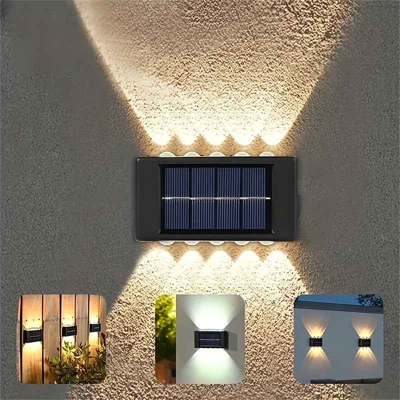 6/8 piezas, luz solar para pared exterior con 10 LED, espejo convexo, iluminación exterior, luz decorativa para pared, luz LED para paisajismo, ideal para exteriores, patio, villa, cerca, terraza, jardín