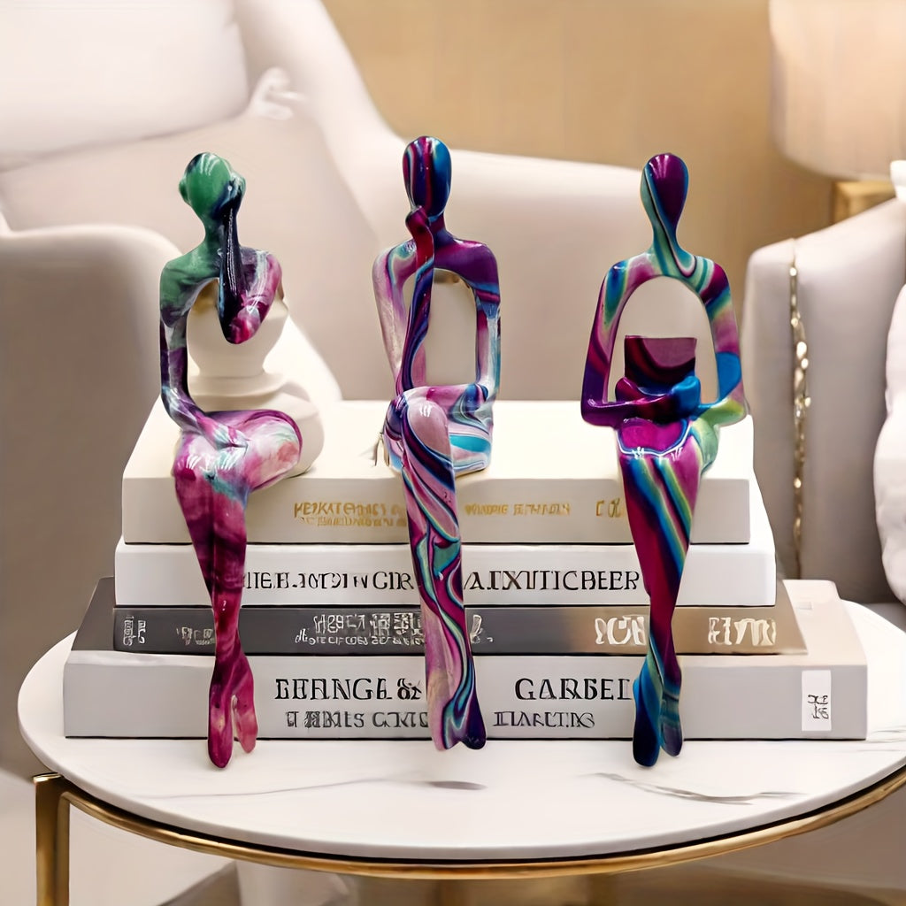 Juego de 3 Figuras de Pensadores Abstractos - Esculturas de Resina para Decoración de Hogar y Oficina, Perfectas para Estantería, Sala de Estar o Entrada