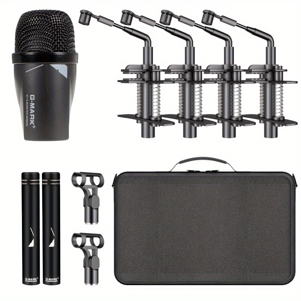 G-Mark GDM7 Microfono para Tambor de Golpe 7 piezas Kit de Tambores para Tambores de Bajo, Tambores de Snare, Tom's y Cimbales Grabación de Estudio y Actuación en Vivo