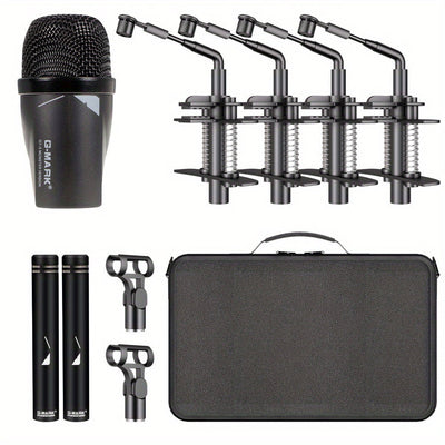 G-Mark GDM7 Microfono para Tambor de Golpe 7 piezas Kit de Tambores para Tambores de Bajo, Tambores de Snare, Tom's y Cimbales Grabación de Estudio y Actuación en Vivo