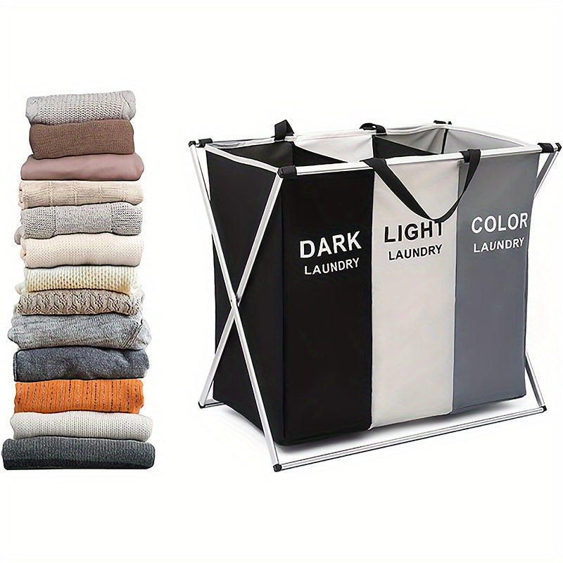 Cesta de ropa sucia, Gran cesta de ropa sucia, Bolsa organizadora de ropa sucia de 3 compartimentos para ropa sucia; esencial para dormitorios, Organizador de toallas y almacenamiento de juguetes Carro de ropa para organizar la habitación de la ropa, Bol