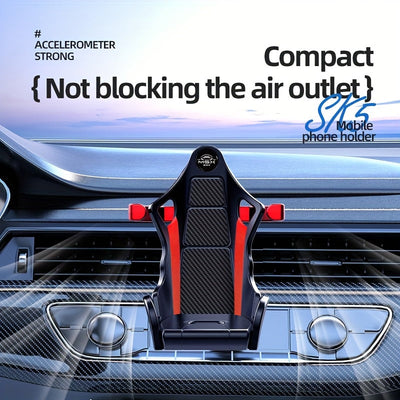 Soporte de teléfono para ventilador de coche giratorio - Estilo de silla de barril de carreras, montaje en tablero de instrumentos, rotación de 360°, acentos negros y rojos, ideal para decoración interior de automóviles y regalo de cumpleaños, decoración