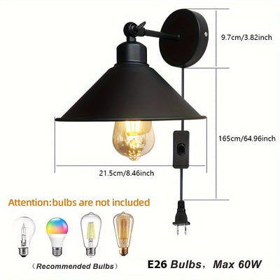Lámpara de pared industrial rústica con base E26, montaje semiempotrado, 60W, bombilla no incluida, adecuada para sala de estar o dormitorio, enchufe de EE. UU.
