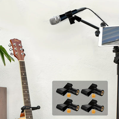 4 piezas de Clips Ajustables para Micrófonos en Soportes - Abrazadera Segura con Adaptador de 5/8" a 3/8", Perilla Ajustable de 180°, Diseño Duradero para Microfonos Inalámbricos, Podcasting, Transmisión en Vivo y Uso de Estudio, Accesorios para Soporte