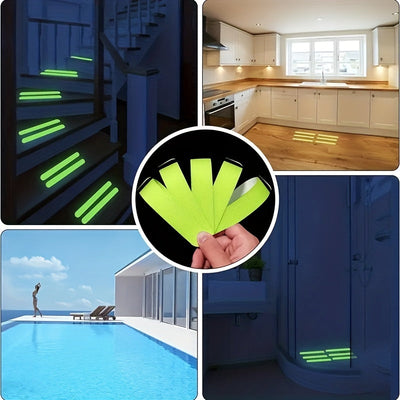 6 Piezas, Pegatinas Impermeables Y Antideslizantes Que Brillan En La Oscuridad, Tiras Antideslizantes Autoadhesivas Que Brillan En La Oscuridad Para Escalones Y Escaleras, Tiras Antideslizantes Fluorescentes Para Bañeras De Baño