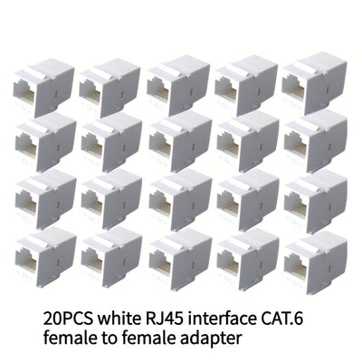 20 piezas de conector RJ45 hembra a hembra para conexión de red informática CAT.6 Gigabit Ethernet, destinado a fines de telecomunicaciones, incluyendo teléfonos, computadoras de escritorio, laptops y otros dispositivos que permiten acceder a datos, cont